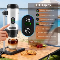 2026 Nieuw Koffiezetapparaat - 3 in 1 Mini Koffiemachine - Draagbare koffiemachine - Compatibel met capsules en gemalen koffie | 80ml - Koude en warme extractie - Eenvoudig te bedienen - Voor kamperen in de auto en op reis - Wit — thumbnail 5