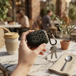 Zwart grafisch patroon hoesje voor oordopjes geschikt voor AirPods Pro 3 – compact beschermhoesje met onregelmatige print, mat oppervlak en karabijnhaak — thumbnail 4