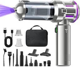 Sander Shop 4-in-1 Draadloze Handstofzuiger, Mini Auto Stofzuiger Stofblazer, 16.000 Pa Krachtige Krachtige Zuigkracht borstelloze motor, 6000mAh batterij, 1-touch leegmaken, voor auto/thuis Zwart, EVA-tas — thumbnail 1