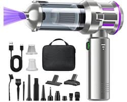 Sander Shop 4-in-1 Draadloze Handstofzuiger, Mini Auto Stofzuiger Stofblazer, 16.000 Pa Krachtige Krachtige Zuigkracht borstelloze motor, 6000mAh batterij, 1-touch leegmaken, voor auto/thuis Zwart, EVA-tas