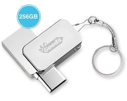 MrGoods USB Stick 256GB - USB-C & USB-A - USB 3.0 - Tot 100MB/s (800 Mbps) - Aluminium - Mobiele Opslag - A-grade Chip - Plug & Play - Voor Alle Smartphones, Tablets & Laptops