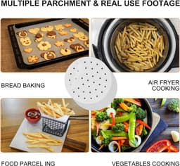 Parchment Paper Sheets voor Air Fryer - 100 Stuks - Perforated Air Fryer Liners - Steaming Parchment Liner - Non-Stick Parchment Paper voor Bakken - Cookies - Koken - Bamboo Steamer - 8 Inch — thumbnail 6