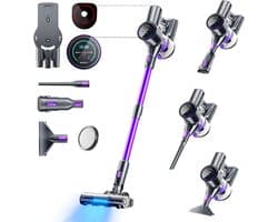 SmartAI P40 Steelstofzuiger Draadloos - - 65000Pa Steelstofzuiger - 8-in-1 stofzuiger - 3 Standen Zuigkracht - 2LEDs-Display - 20-70 Min Werktijd - 1,3L - Met Meubelborstel - Voor Tapijt, Harde Vloeren en Dierenharen - 620W - Lila