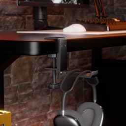 Nieuwe opvouwbare hoofdtelefoonstandaard, aluminium hoofdtelefoonstandaard, ruimtebesparende standaard voor op het bureau, universele gamingheadset, zwart — thumbnail 2