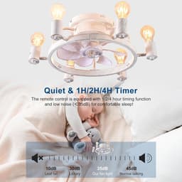 Plafondventilator met Verlichting - Wit - 6 Snelheden - Rustiek Industrieel Ontwerp - Voor Slaapkamer en Keuken — thumbnail 2
