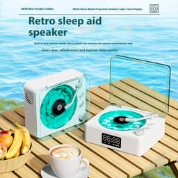 Platenspelers-vinyl lp-sfeerlamp-vinylplatenspeler - Bluetooth-luidspreker - 2025 Nieuwe draagbare retro vinylplatenluidspreker - Verstelbaar licht en tijd - Geschikt voor slaapkamer, feest, wit — thumbnail 4