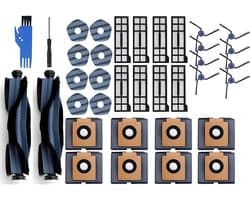 PolkaHome 34-delige accessoireset geschikt voor Eufy X10 Pro Omni stofzuigerrobot – 8 stofzuigerzakken, 8 wasbare stofzuigerdoekjes, 8 zijborstels, 8 HEPA-filters, 2 hoofdborstels – complete onderhoudskit met reserveonderdelen.