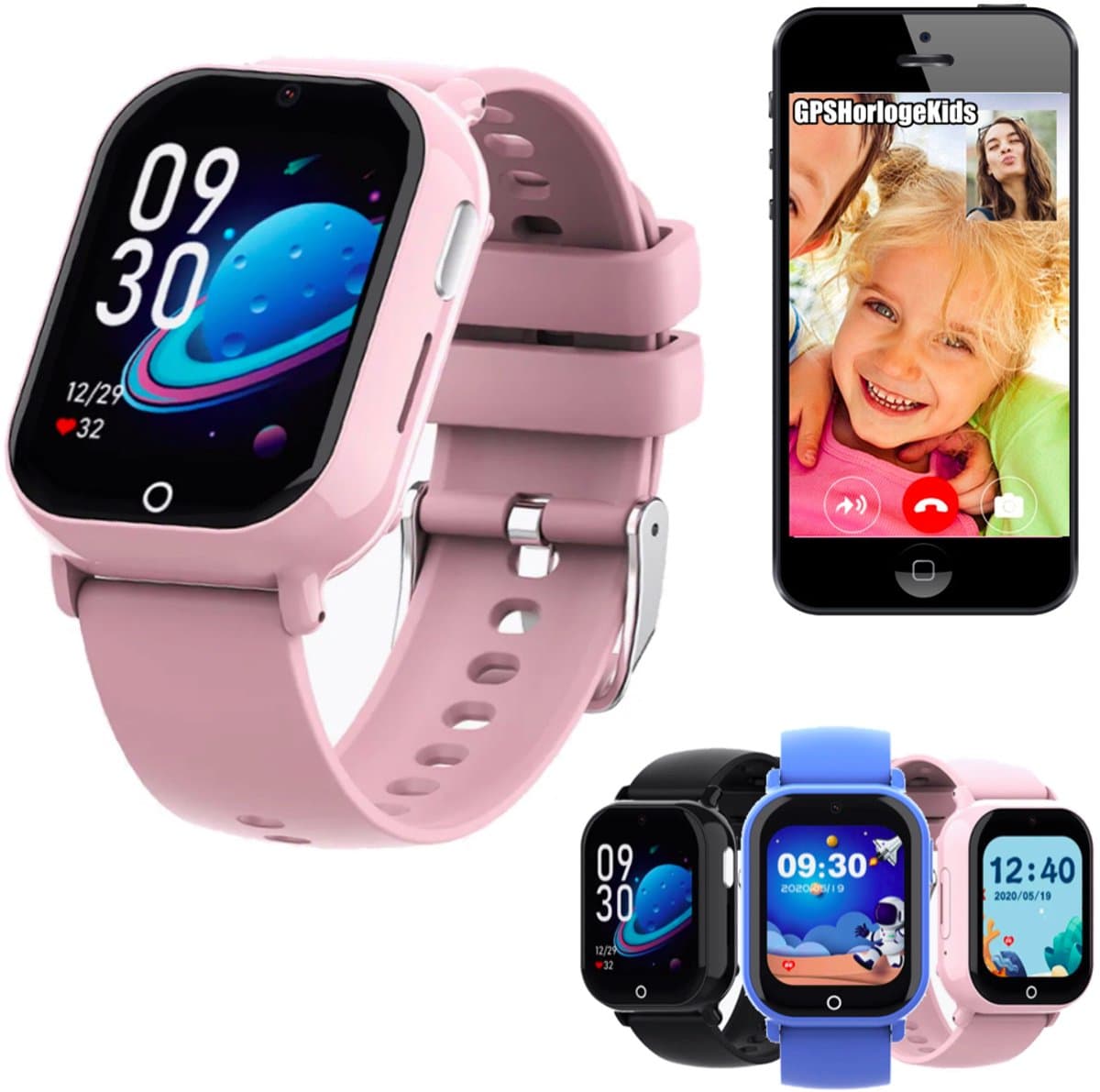 GPSHorlogeKids© - smartwatch kinderen - GPS horloge kind – kleinste model 2025 – kinder smartwatch - 4G videobellen - spatwaterdicht - SOS alarm - incl. SIM - PAX Roze — afbeelding 1