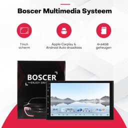 Boscer Autoradio 2DIN Universeel – 8-Core, 4+64GB – Android 15 – Draadloze Apple CarPlay & Android Auto – 7 Inch HD IPS Touchscreen – Interne Koeling – GPS Navigatie – Bluetooth, USB, WiFi & MP5 – Achteruitrijcamera & Microfoon — thumbnail 2