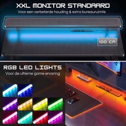 Five Stars® Game Bureau - 100x50x75 cm - Game Bureau met LED verlichting - Zwart Carbon - Gaming Desk - Computertafel - RGB LED Verlichting — thumbnail 7