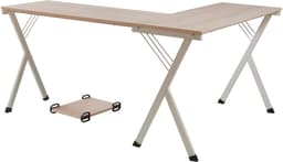 Bureau Tarielarg L-vorm met pc-standaard 158x120x75 cm wit en eikenkleurig [en.casa] — thumbnail 3