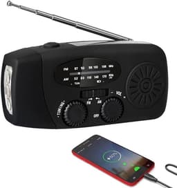 Noodradio - Noodradio Opwindbaar - 2000 mAh - Noodradio Solar Opwindbaar - Oplaadbaar & Op Batterijen - Powerbank - Solar - Zaklamp - Voor Rampen/Camping - Handmatige Crank - Zwart — thumbnail 1