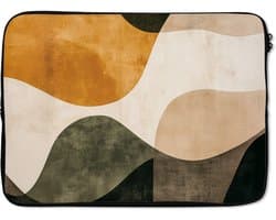 Laptophoes 14 inch - Vormen - Okergeel - Abstract - Laptop sleeve - Binnenmaat 33x23 cm - Zwarte achterkant