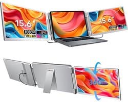 Virello® Draagbare Flip Monitor 15,6" Full HD - USB-C & HDMI - Inclusief Beschermhoes - Voor Laptop, MacBook, PS5, Nintendo Switch - Grijs - 2 jaar garantie