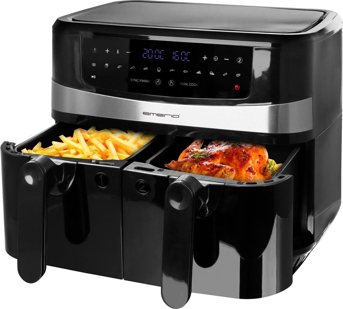 Emerio Dubbele Airfryer XXL 2400W - 10 Liter Heteluchtfriteuse - Regelbare thermostaat 50ºC tot 200ºC - 9 Kookprogramma's - AF-126672.4 Zwart — afbeelding 1