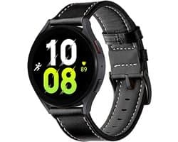 Stravo Leren Smartwatch Bandje 22mm - Geschikt voor Samsung Galaxy Watch 3 45mm / Galaxy Watch 46mm / Gear S3 Classic & Frontier - Polar Vantage M / M2 / V3 / Grit X - Garmin Vivoactive 4 - Leather Horlogebandje van Echt Leer voor Huawei - Zwart