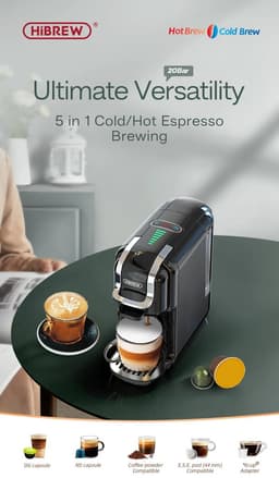 HiBREW 5-in-1 Koffiezetapparaat – Voor Nespresso®, Dolce Gusto®, ESE Pods, Kcup® & Gemalen Koffie – 20 Bar – Hot/Cold – 600ml – H2B – CE Gecertificeerd — thumbnail 5
