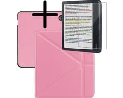 Hoes Geschikt voor Kobo Libra Colour Hoesje Bookcase Cover Hoes Met Screenprotector - Hoesje Geschikt voor Kobo Libra Colour Hoes Cover Case - Roze