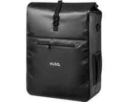 HÜSQ Fietstas | enkele Fietszak van 31 Liter | Sterk en Waterdicht | Laptop Bescherming | Afneembaar | Schouderband | Zwart