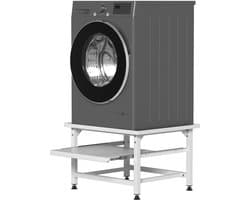 Wasmachine Verhoger Met Uitschuifbare plank - Wasmachine opbouwmeubel - Wasmachine Sokkel - 63x54x42cm - Wit