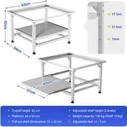 Wasmachine Verhoger - Wasmachine opbouwmeubel - Wasmachine Sokkel - 150 kg belastbaar - 63x54x42cm - Wit — thumbnail 5