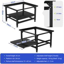 Wasmachine Verhoger Met Uitschuifbare plank - Wasmachine opbouwmeubel - Wasmachine Sokkel - 63x54x42cm - Zwart — thumbnail 5