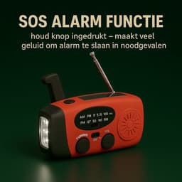 Noodio Noodradio - 2026 MODEL - 3 LEDS - Noodradio Opwindbaar - SOS alarm - 2000 mAh - Radio Met Accu Batterij Voor Noodsituaties - Noodpakket - Draagbare radio - Solar - Zaklamp - Powerbank - Noodradio Op Batterijen - Rood - Voor Rampen/Camping — thumbnail 4