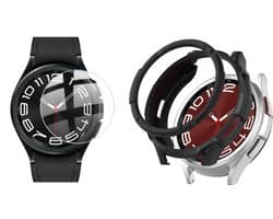 Strap-it bundel van Case en Screenprotector - Zwart & Transparant - Geschikt voor Samsung Galaxy Watch 6 Classic 47mm - Bescherming hoesje met bezel ring en glas screen - Schokbestendige smartwatch case - 360 graden bescherming