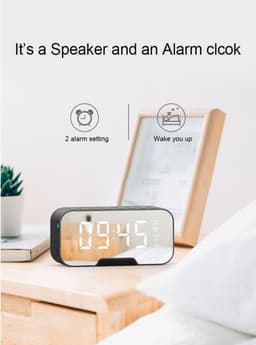 Wekker, Bluetooth speaker, radio, klok, spiegel en TF ingang. zwart — thumbnail 2