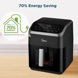 Midea Air fryer MF-CY70K - Hete lucht friteuse - 7L Capaciteit - HeatXpress Technologie - 90% Minder Olie - Energie en Tijdsbesparing met 7 Voorinstellingen - Transparante klep - Verlicht - Antiaanbaklaag, Zwart — thumbnail 2