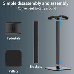 Koptelefoon Houder - Headset Stand - Aluminium - Koptelefoon Haak - Headset Houder - Universele - Voor Op Je Bureau - 100x100x245mm - Zwart — thumbnail 2