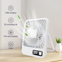 RFWR® Stille Tafelventilator USB met 5 Snelheden - Draadloze Mini Bureaventilator voor Kantoor, Slaapkamer en Camping — thumbnail 3