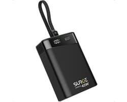 Surge Powerbank 20.000mAh - 45W snellader met ingebouwde USB-C kabel en USB-C + USB-A Poort - Geschikt voor Telefoon, Tablet en Laptop