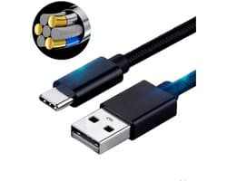BrightNerd - USB-C Data- en Laadkabel - 3.0A Snellader Kabel - 1 Meter - Fast en Quick Charge Oplaadkabel - Type C Naar USB-A - Oplaadsnoer Telefoon - Laptop - Gevlochten Nylon - Zwart