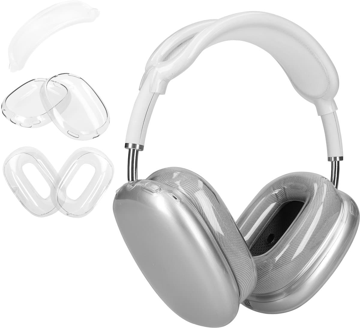 kwmobile 3-in-1 Hoofdtelefoonhoes voor Apple AirPods Max / AirPods Max 2 Hoesje - 360° TPU-hoes voor hoofdtelefoon - transparant — afbeelding 1