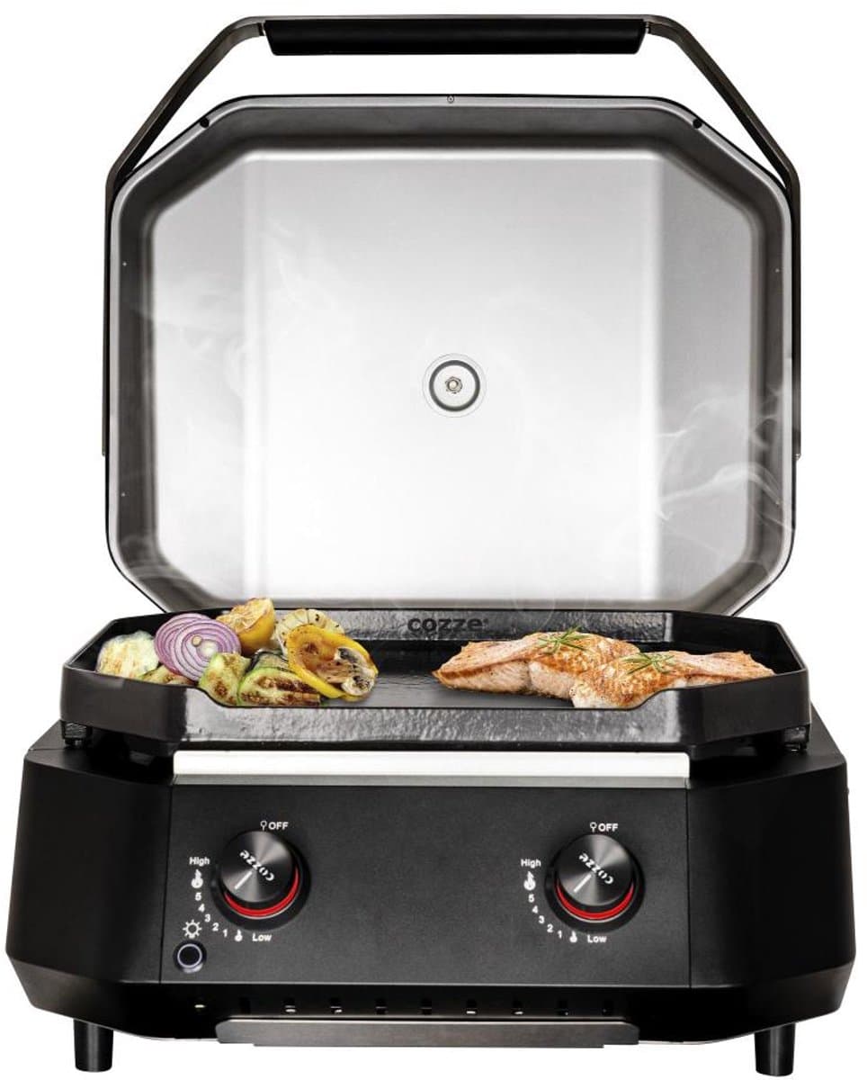 Cozze® G-500 Gas Plancha BBQ met Deksel - 2 Gasbranders - BBQ Bakplaat voor Buiten Koken - 6,5 kW - Bijenwas/Zwart - Outdoor Cooking — afbeelding 1