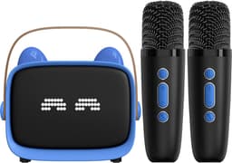 Karaoke Set - 2 Microfoons - Draagbaar - Bluetooth - Telefoonhouder - Blauw — thumbnail 1