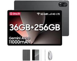 Blackview Tablet MEGA 8 Android 15 Tablet 13 inch - 36GB+256GB 4G LTE+5G WiFi Gaming Tablet - 11000mAh Accu - WideVine L1 - 50MP+2MP+13MP Camera - Met Stylus en Beschermhoes -Grijs