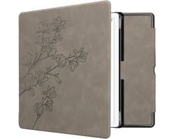 kwmobile e-reader hoesje geschikt voor Amazon Kindle Scribe (2024) hoes - Ereader flip case met standaard - Kunstleren e reader cover - Magnolia design in grijs