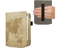 kwmobile flip cover geschikt voor Pocketbook Verse / Verse Lite / Verse Pro / Color / Vivlio Light/Light HD - Hoes met handgreep en voorvak voor e-reader - Book case in bruin / lichtbruin - Vintage Travel design
