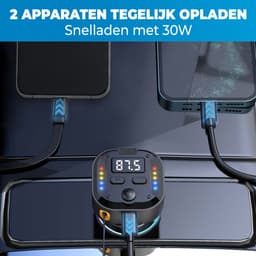 Bluetooth Transmitter - Auto - 30W Snellader - USB-C + 70cm USB-C Kabel - Carkit - Handsfree Bellen - Noise-Cancelling Microfoon - Bluetooth 5.3 - LED Spectrum - Zwart — thumbnail 3