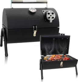 Muntel® Houtskoolbarbecue - Smoker - BBQ - Grill - Draagbaar - Uitklapbaar - Cilinder - Camping - Zwart — thumbnail 1
