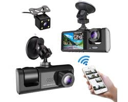 Piri Dual Dashcam Voor Auto 3 in 1 - Voor en Achter Camera Full HD - Nachtvisie - 170° Groothoeklens - Loop Recording - WiFi App - camera - dashcam - Emergency - noodgeval - inclusief 1 jaar Garantie