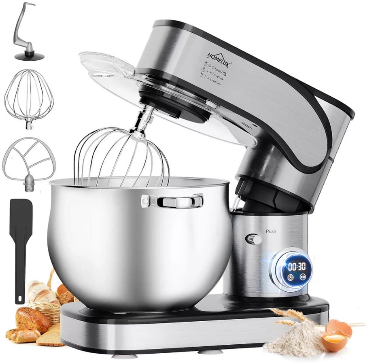Homelux - Keukenmachine 12L – 2500W Krachtige Deegmixer met LED Touchscreen – Kneedmachine met RVS Kom & 3 Opzetstukken – Professionele Mixer voor Brood, Deeg, Taart – Hamurmakinesi - Deegmachine — afbeelding 1