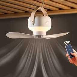 Accu Plafondventilator - Ventilator Lamp Accu - Draagbare Ventilator Lamp - USB-C - Camping verkoeling - Tent Verlichting - Tent Verkoeling - Ventilator Ophangen - Lamp Warm Wit - Accu Ventilator met Afstandsbediening — thumbnail 1
