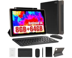 Hotlight C10L - Android 14 Tablet - 10.1 inch - 8(3+5)GB RAM/64GB ROM– 5000mAh - Met Toetsenbord, Muis& Bescherming - Zwart