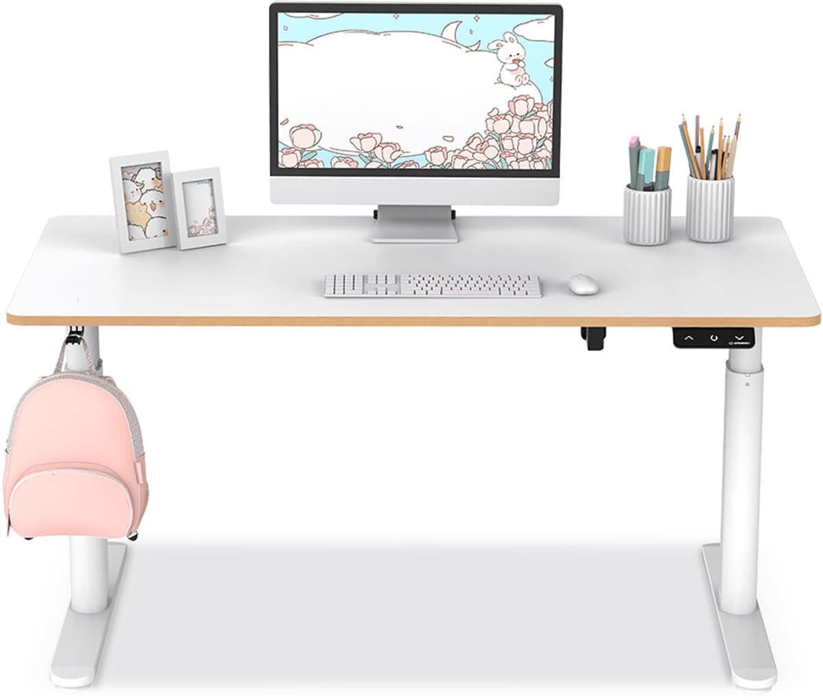 Elektrisch verstelbaar bureau voor kinderen en jongeren 120x60 cm – hoogte 55–81 cm, Ultradesk PULSAR, in hoogte verstelbaar kinderbureau, groeit mee met kind, ergonomisch studiebureau, wit — afbeelding 1