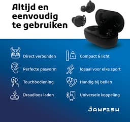 Jawfish Pro Sport TX 100% Draadloze Oordopjes – Zweet- en Regenbestendig - Super BASS - USB-C - Wingtips - Sport Oortjes Bluetooth 5.4 Wireless Earbuds - Qi Draadloos opladen - Passive Noise Cancelling - True Wireless EarBuds - 7u op 1 lading — thumbnail 4