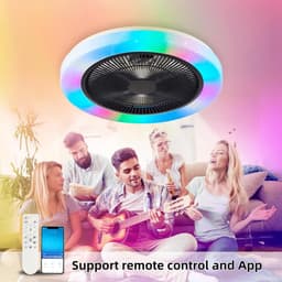 RGB Plafondventilator - 8 Kleuren - Dimbaar - Afstandsbediening & APP - Bluetooth - Smart Lamp - 50 cm - Zwart - Woonkamer Lamp — thumbnail 2