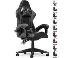 Bigzzia Gamingstoel - Ergonomische bureaustoel van PU-leer - In hoogte verstelbaar - Met lendenkussen en hoofdsteun - Comfortabele gamestoel voor volwassenen - Meisjes en jongens